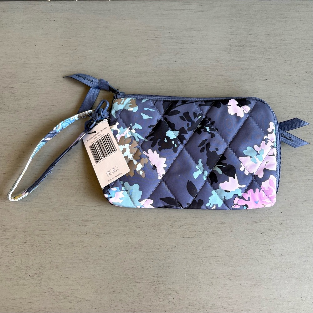 NWT Vera Bradley Floral Ultralight RFID Slim Wallet Wristlet Bag Purse Blue - Picture 2 of 11